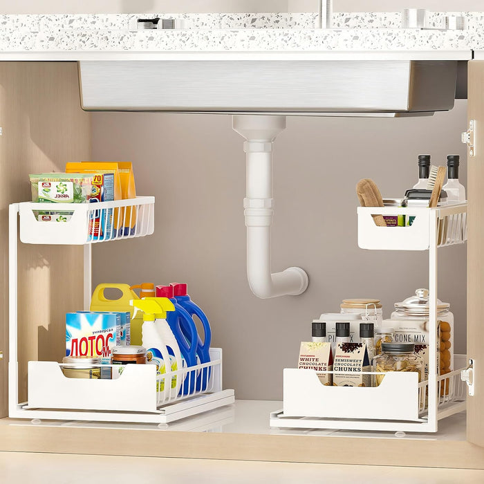 Under Kitchen Sink Organizers and Storage, White, 2 Pack