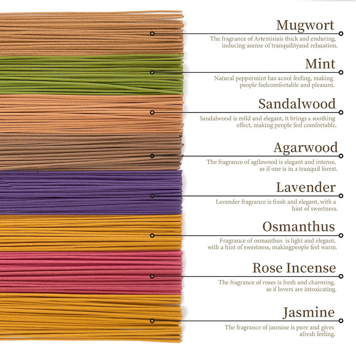 Premium Incense Sticks Variety Set, 160 Incense Sticks (8 Scents x 20), Handcrafted with Essential Oils, Long Burning Incense for Yoga, Meditation, Relaxation & Home Use
