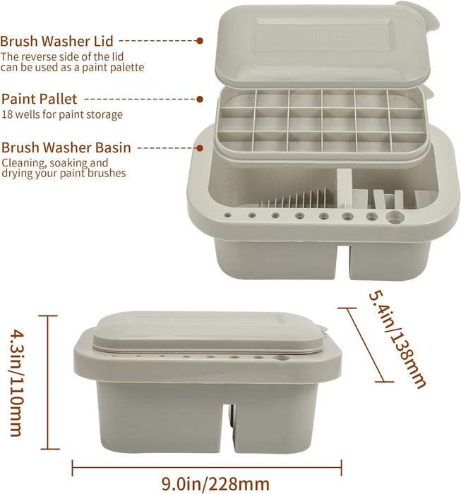 Paint Brush Cleaner, Paint Brush Holder with Palette, Grey