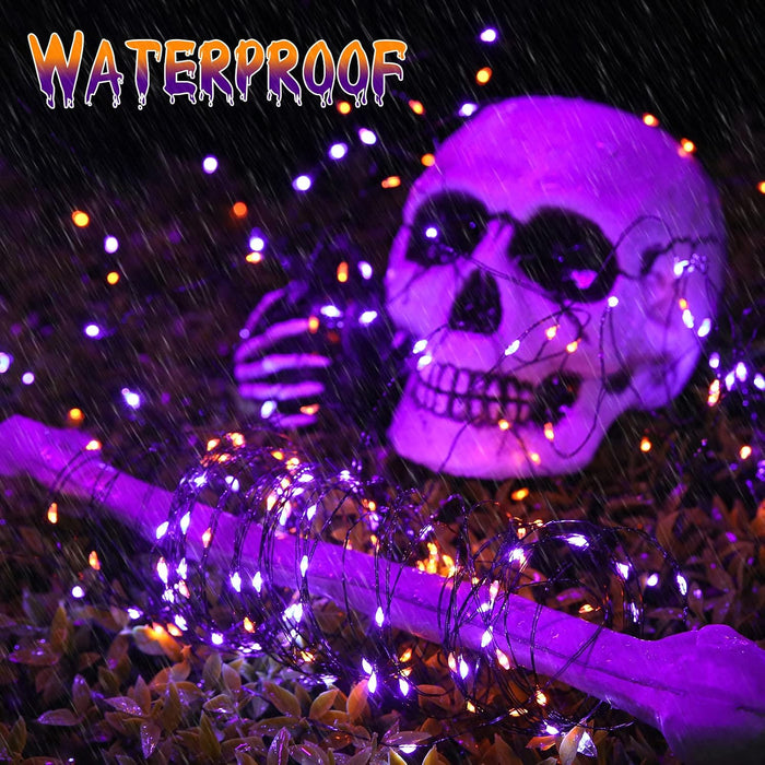Orange Purple Halloween Solar String Lights,2 Pack Total 80FT 240LED