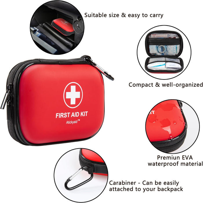 Mini First Aid Kit - 120 Piece Small Waterproof Hard Shell Medical Kit