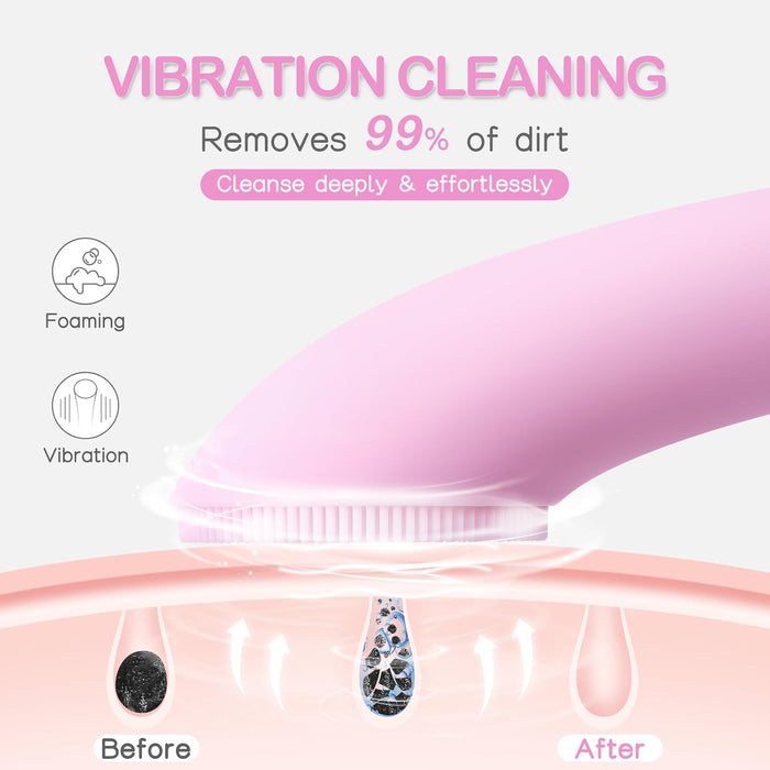 Facial Cleansing Brush, Rechargeable Silicone Face Scrubber with Heat Massage End, Vibrating Exfoliator Scrubber for Dee