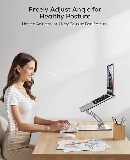 Ergonomic Adjustable Laptop Stand for Desk, Dual Foldable Computer Riser with Advanced Heat-Vent, Heavy-Duty Portable No