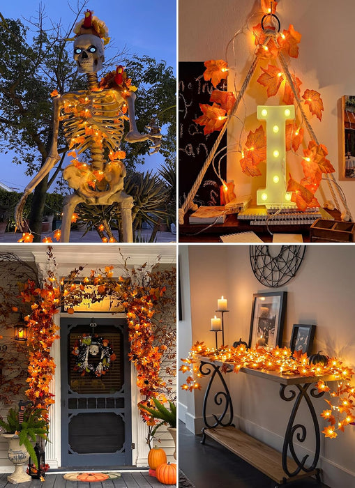 2 Pack Fall Garland with Lights Total 20Ft 40LED Fall Decor