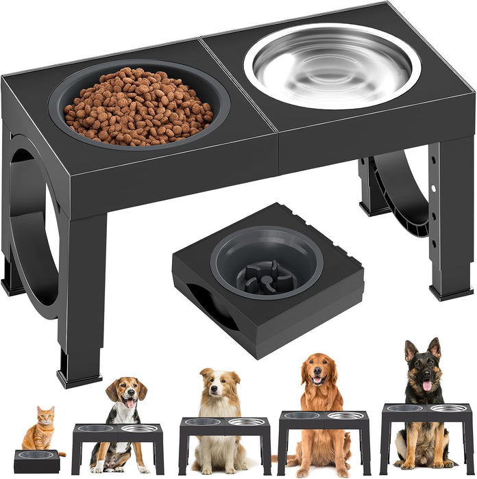 Elevated Dog Bowls Large Breed Raised Dogs Bowl Stand Large/Medium Sized Dog Slow Feeder Dogs Bowls Food Water Stands 5 Heights Adjustable 9/11/12/14in Pet Feeder Dish Station