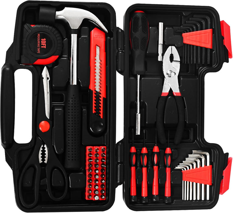 58-Piece Household Tool Set, Home Tool Kit with Storage Case, Red