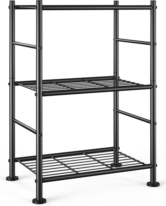 3-Tier Metal Storage Shelves Adjustable Feet, 18"x12"x30", Black
