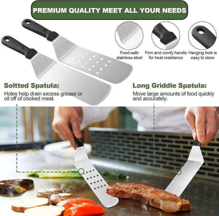 35PCS Griddle Accessories Kit, Flat Top Grill Accessories Set for Blackstone and Camp Chef, Grill Spatula Set with Enlarged Spatulas, Basting Cover, Scraper for Outdoor Barbecue