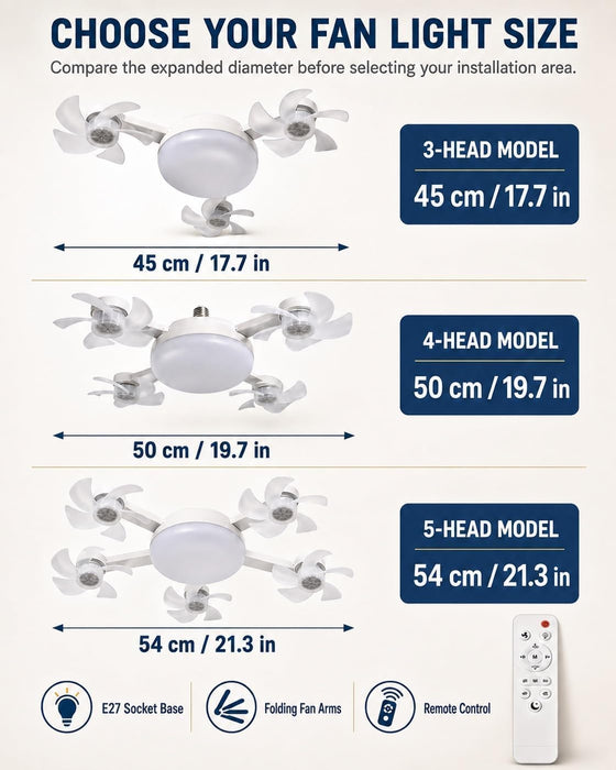 New Ceiling Fan with Lighting and an E27 Light Socket, 2-in-1 Silent LED Drone Fan with Remote Control for Bedroom, Kitchen, Easy Install 3-Speed Dimmable Bulb