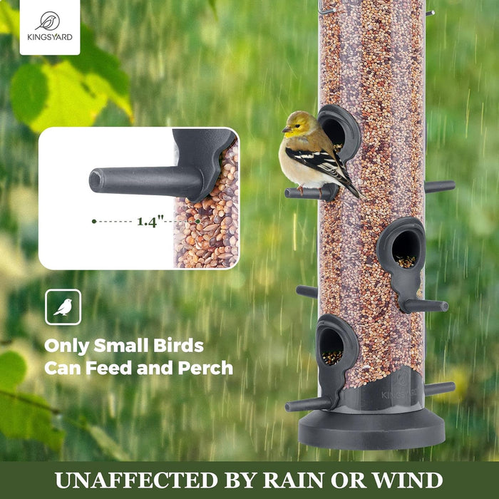 2 Pack Tube Feeders with 6 Feeding Ports for Outdoors Hanging, Premium Hard Plastic Weatherproof & Steel Hanger, Attract