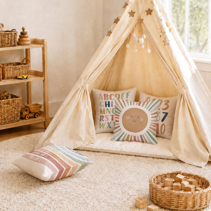 Kids Playroom Decor,Boho Sun Alphabet Throw Pillow Covers,Kids Reading Nook Decor Pillowcase for Classroom Playroom Nurs