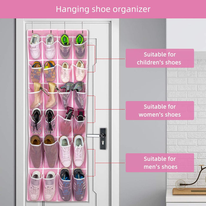 Hanging Shoe Organizer, Over The Door Shoe Organizer with 24 Breathable Mesh Pockets for Men Women Kids Hanging Shoe Sto