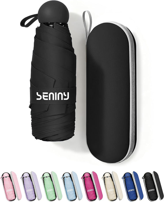 Mini Travel Umbrella with Case, Compact Pocket Size UV Sun & Rain