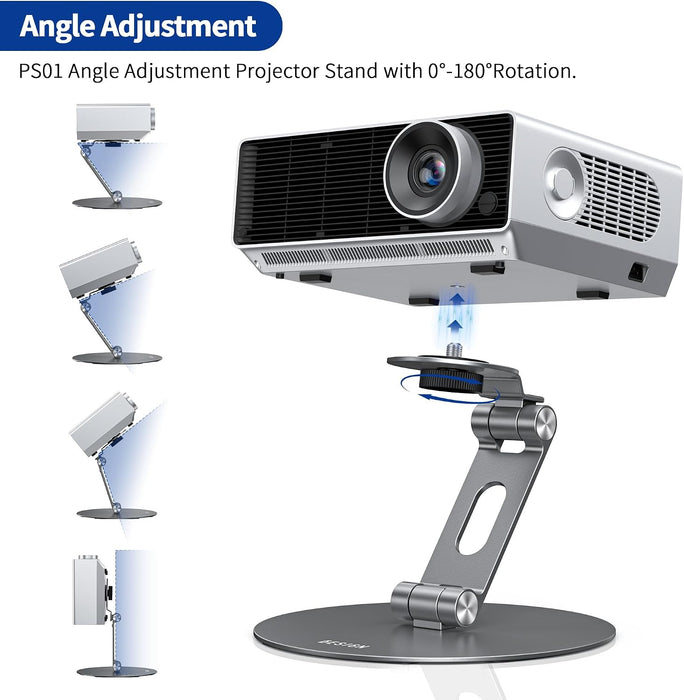 PS01 Projector Foldable Mount Stand, Angle Adjustable Projector Stand with 1/4 inch Mounting Screw