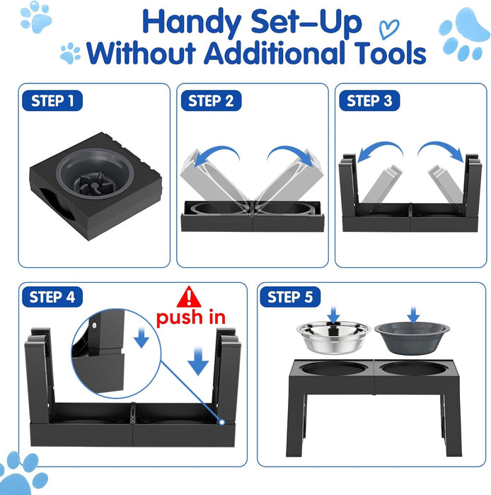 Elevated Dog Bowls Large Breed Raised Dogs Bowl Stand Large/Medium Sized Dog Slow Feeder Dogs Bowls Food Water Stands 5 Heights Adjustable 9/11/12/14in Pet Feeder Dish Station