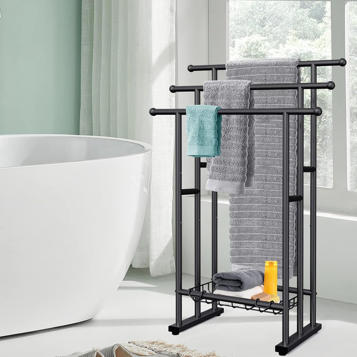 40'' Freestanding 3 Tier Alloy Steel Towel Rack with Storage Basket