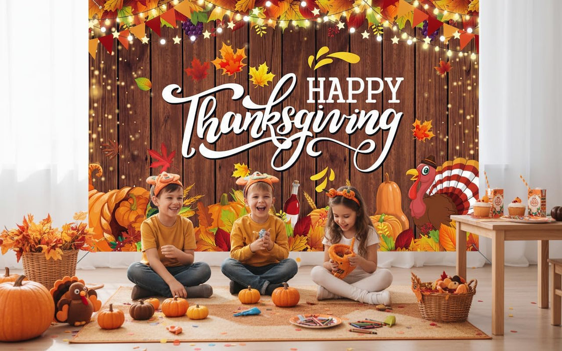 Happy Thanksgiving Backdrop Sign Autumn Maple Leaves Pumpkin Turkey Photography Background for Thanksgiving Day Party Decoration Fall Decorations