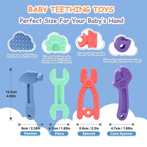 Baby Teething Toys, Silicone Teether for Babies 3 6 12 18 Months, Tools Set Baby Teether Sensory Chew Toys for Toodler I