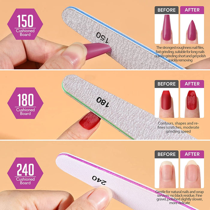 Nail File Nail Buffer, 6 pcs Nail Files and Buffers for Natural Nails, Emery Boards for Nails, Nail Buffer and Shine Kit Nail Filer, Nail Buffer Block 100/180 Grit Nail Files Fingernail Files