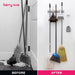 Broom Holder Wall Mount, Mop and Broom Organizer – Wall Mounted Broom Rack & Mop Rack, Rack for Brooms and Mops | Broom Hanger Wall Mount with 5 Slots & 6 Hooks, Kitchen Garage Laundry Garden (White)