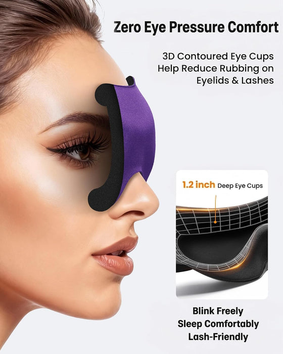 3 Pack Sleep Masks for Side Sleepers, True Blackout 3D Eye Mask for Sleeping, Zero Eye Pressure, Lash-Friendly, Adjustab
