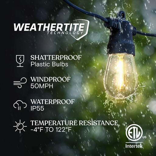 Ambience Pro Solar Powered Outdoor String Lights -27 ft Commercial Grade Waterproof Edison Patio Lights, Shatterproof LE