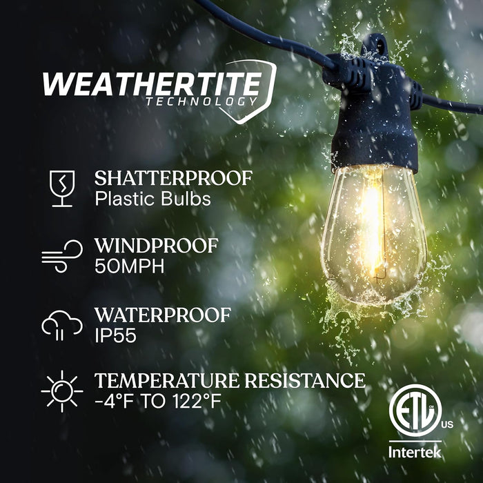 Ambience Pro Solar Powered Outdoor String Lights -27 ft Commercial Grade Waterproof Edison Patio Lights, Shatterproof LE