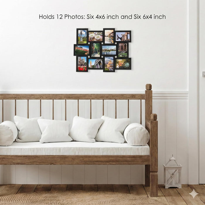 Collage Picture Frame 18x23 Inch Black - Holds 12 Photos in 4x6 and 6x4 Formats - Wall Display for Home Decor, Horizontal or Vertical Hanging