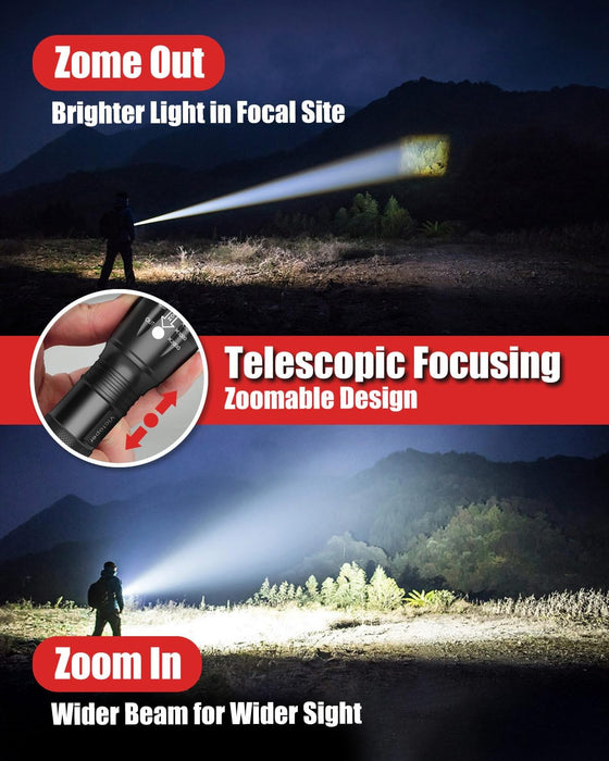 LED Flashlight 2 Pack, Bright Tactical Torch High Lumens 5 Modes, Waterproof Zoomable Flash Light for Outdoor, Birthday 