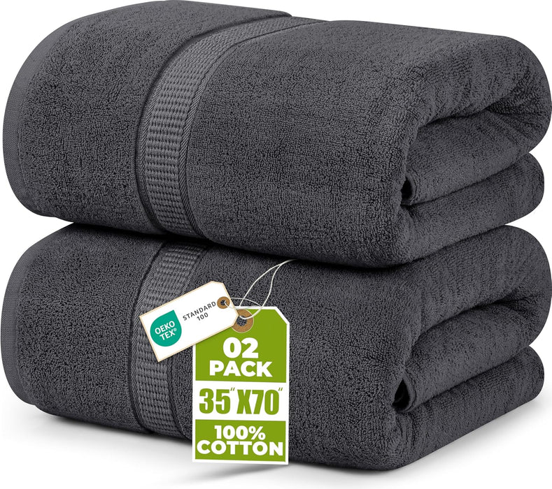 Jumbo Bath Sheets, 2 Pack, 35x70 in, 600 GSM Cotton, Grey