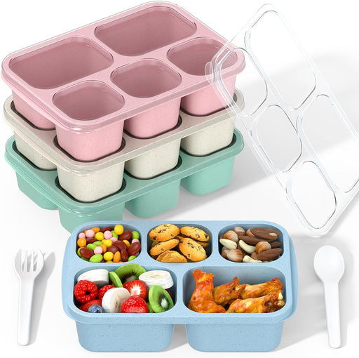 Bento Box Adult Lunch Box - 4 Pack, 5 - Compartment Meal Prep Container for Kids, Reusable Food Storage Snack Containers