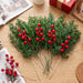30Pcs Christmas Artificial Pine Branches with Red Berry Stems