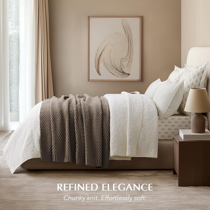 HOME Chunky Chenille Knit Throw Blanket, 50 x 60, Mocha Brown