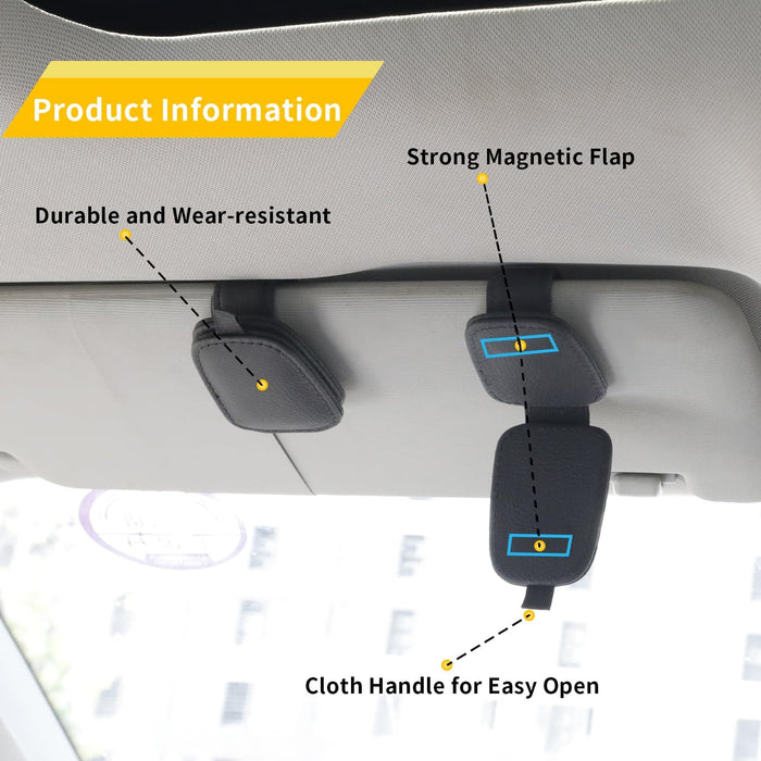Magnetic Leather Sunglasses Holder for Car, 2 Packs (Black)