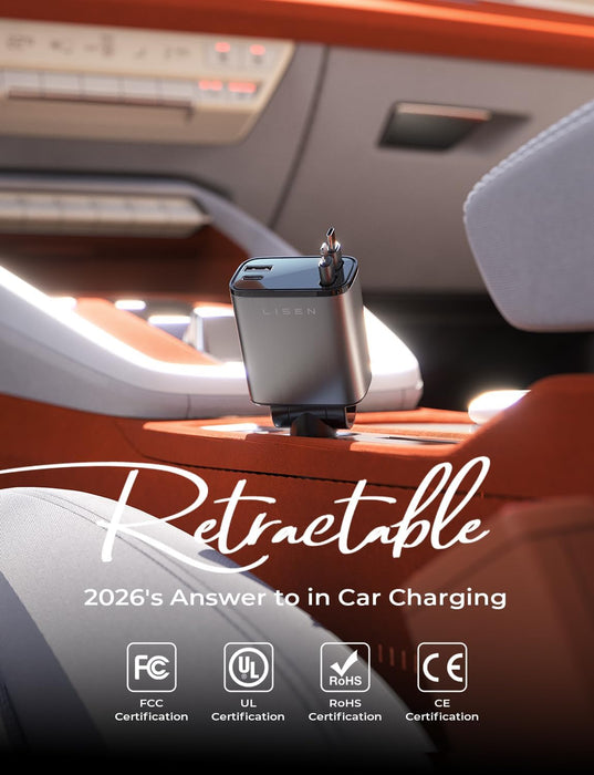Retractable Car Charger, 84W Car Charger USB C Fast Charge, 4 in 1
