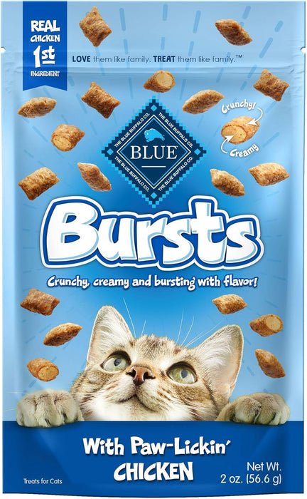 Blue Buffalo Bursts Crunchy Cat Treats Variety Pack, Chicken, Chicken Liver and Beef, and Seafood 5-Oz Bags (3 Count)