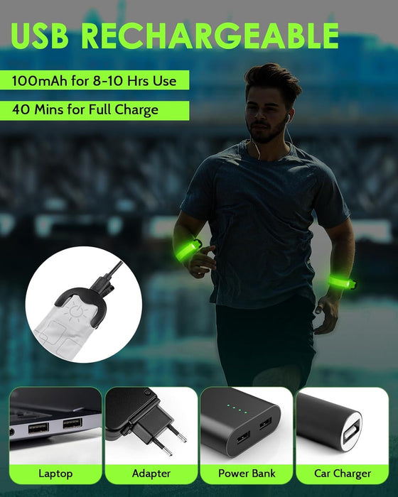 Rechargeable LED Armband 2-Pack, High Visibility Running Gear for Night Safety, 5 Colors & 3 Modes Light Up Wristbands f