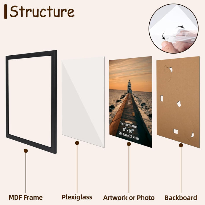 8x10 Picture Frame Set of 22 for Wall and Tabletop, Black