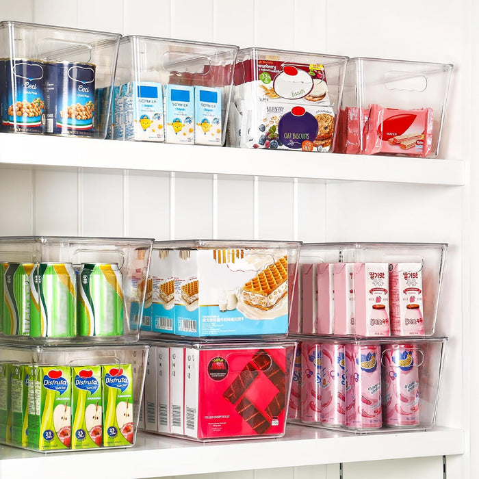6 Pack Clear Stackable Storage Bins with Lids and Handles, Large