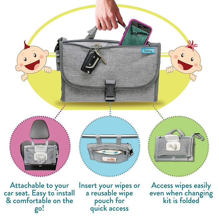 Portable Diaper Changing Pad with Wipes Pocket, Classic Grey