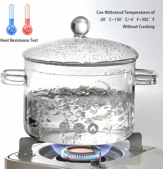 Clear Glass Pot, 1.5L, Cooking Pot with Lid and Handle, Clear Saucepan, Resistant Borosilicate Pot, Glass Saucepan for Cooking On Stove - Ideal for 1 People (50oz)