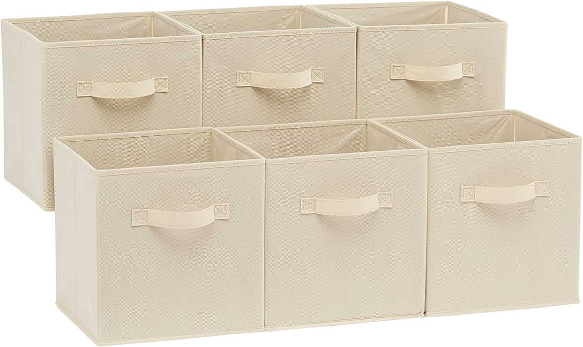 Collapsible Fabric Storage Cubes Organizer with Handles, Sturdy Storage Bins for Organization, 10.5" x 10.5" x 11", Beige, 6-Pack