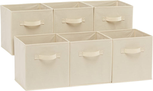 Collapsible Fabric Storage Cubes Organizer with Handles, Sturdy Storage Bins for Organization, 10.5" x 10.5" x 11", Beige, 6-Pack