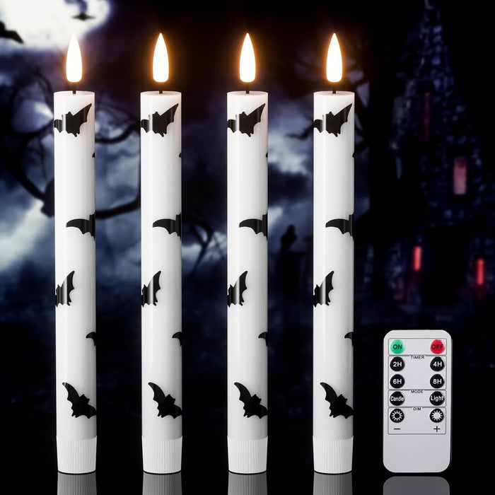 Halloween Flameless Taper Candles with Remote Timer, Bat Prints