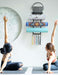 Yoga Mat Holder Wall Mount, Home Gym Storage Rack with Top Floating Shelf, 4-Tiers Holding Yoga Mat/ Blocks/ Rollers and Decorations, 5 Hooks for Resistance Bands, Skipping-Rope, Small Gym Equipment