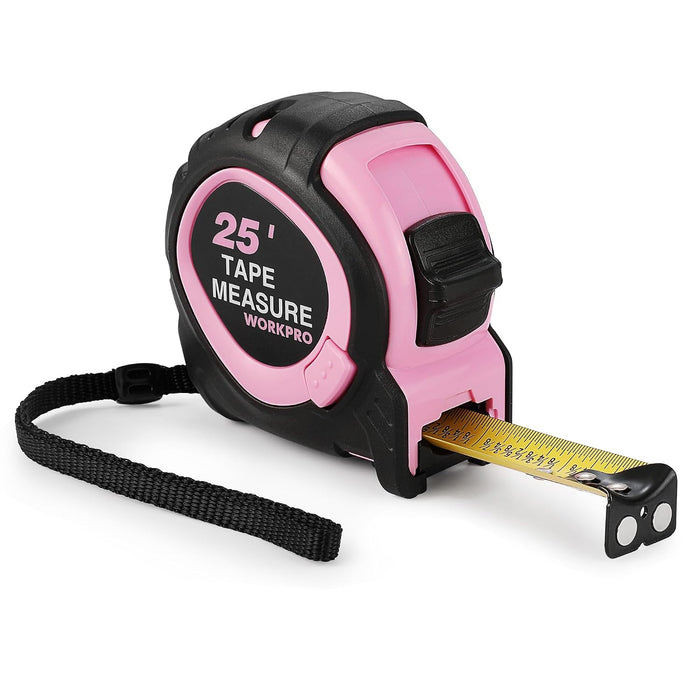 25-FT Tape Measure with Fractions, 3 Brakes Retractable Measuring Tape, Compact Measurement Tape with Magnetic Hook, Nyl