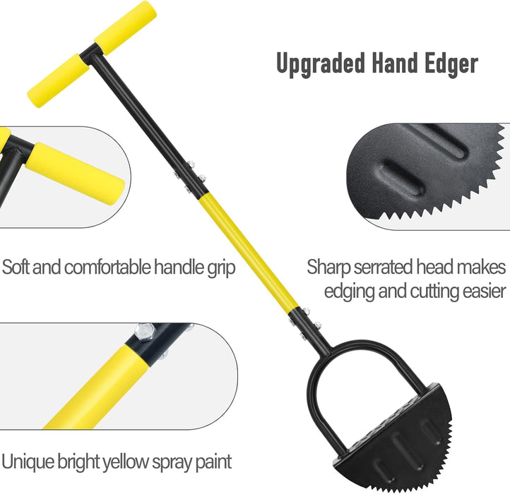 Professional Edge Lawn Tool, Heavy Duty Steel Half Moon & Saw-Tooth Blade for Clean Borders, Long Handle Reduces Back Strain, Manual Edger Ideal for Garden Edges, Sidewalks, Flower Beds