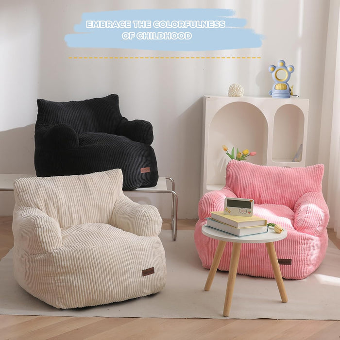 Kids Bean Bag Chair, Stuffed Bean Bag Sofa, Beige, Standard