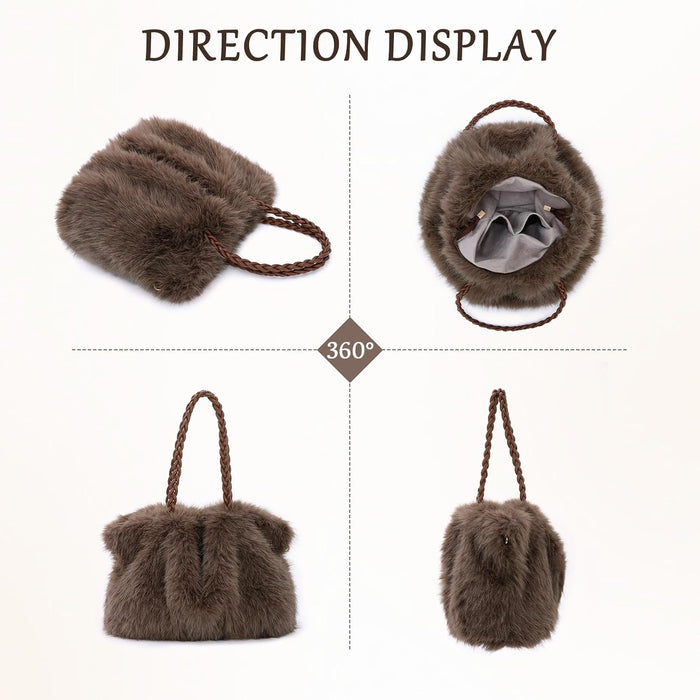 Women Furry Handbag Winter Fluffy Tote Bags Fuzzy Crossbody Shoulder Bag Faux Fur Purse