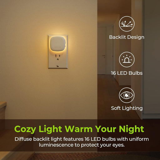 Plug-in LED Backlit Night Light 4 Packs, Motion & Dusk to Dawn Sensor